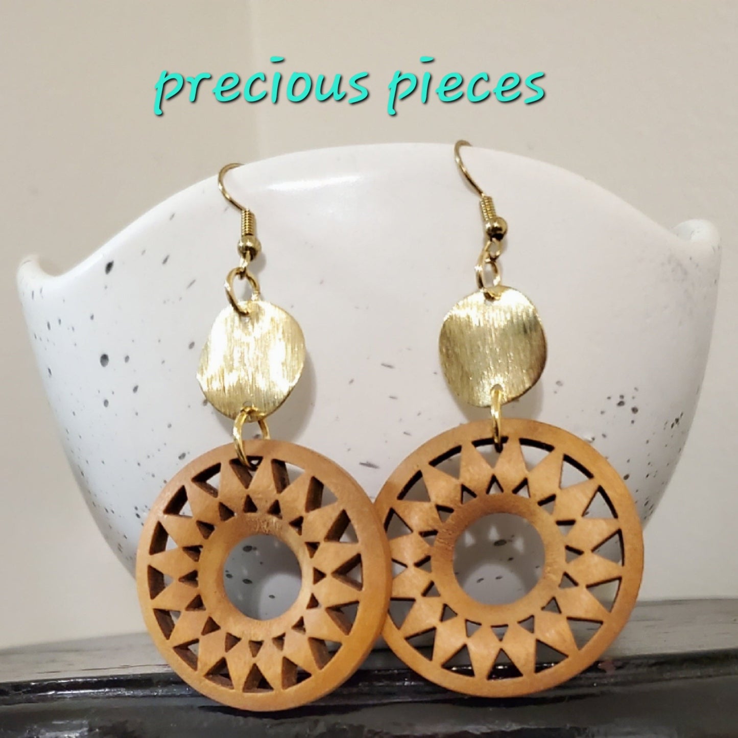 Natural Wood  Earrings with Gold Plated Brass Accent