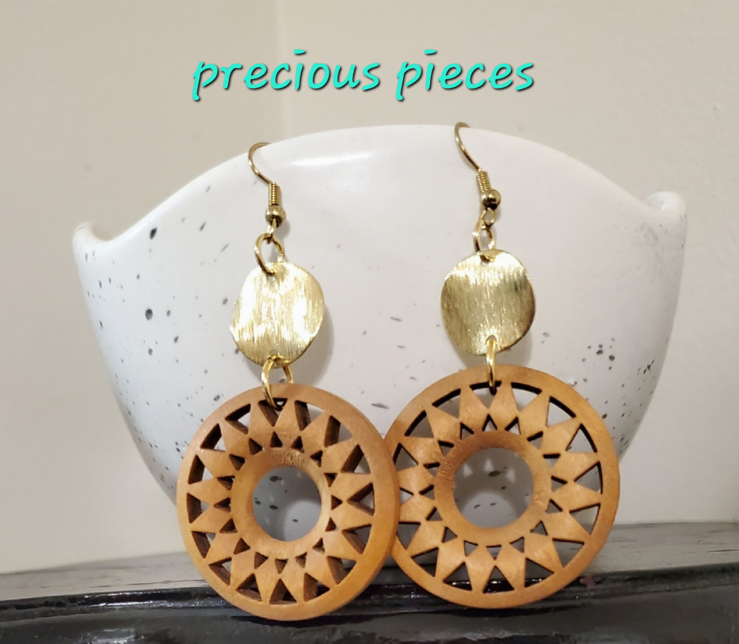 Natural Wood  Earrings with Gold Plated Brass Accent