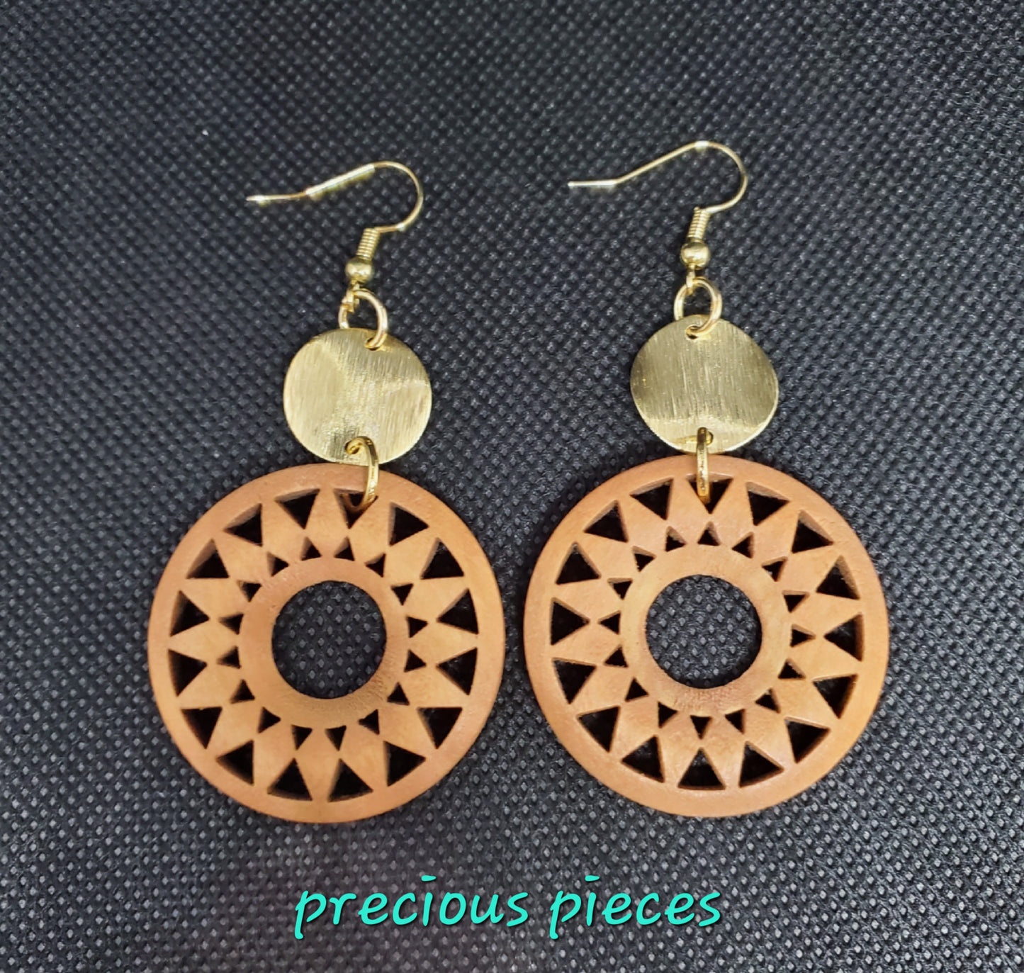 Natural Wood  Earrings with Gold Plated Brass Accent