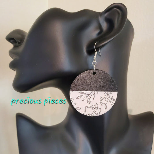 Black and White Wood Floral Earrings