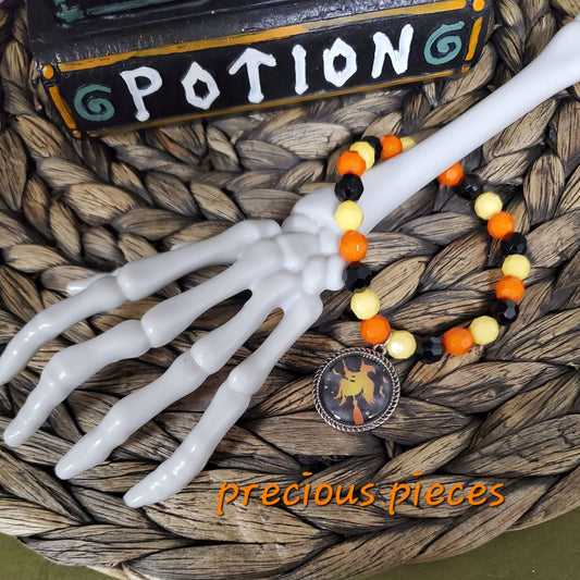 Multicolor Witch on a Broom Halloween Bracelet