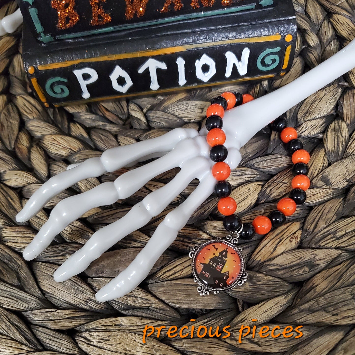 Black and Orange Haunted House Halloween Bracelet