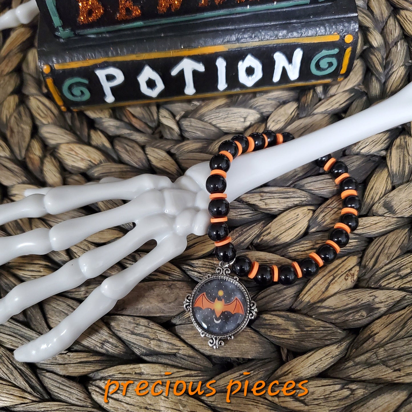 Black and Orange Bat Halloween Bracelet