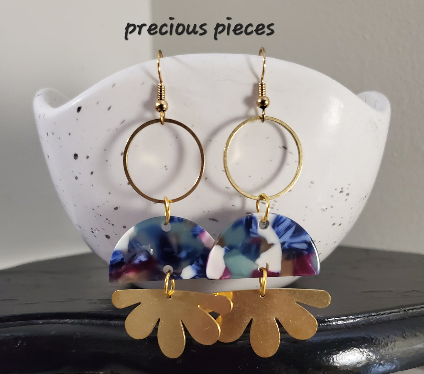 Muticolor Marble and Brass Earrings