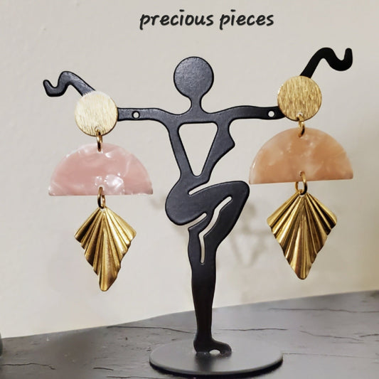 Pink Marble and Brass Earrings