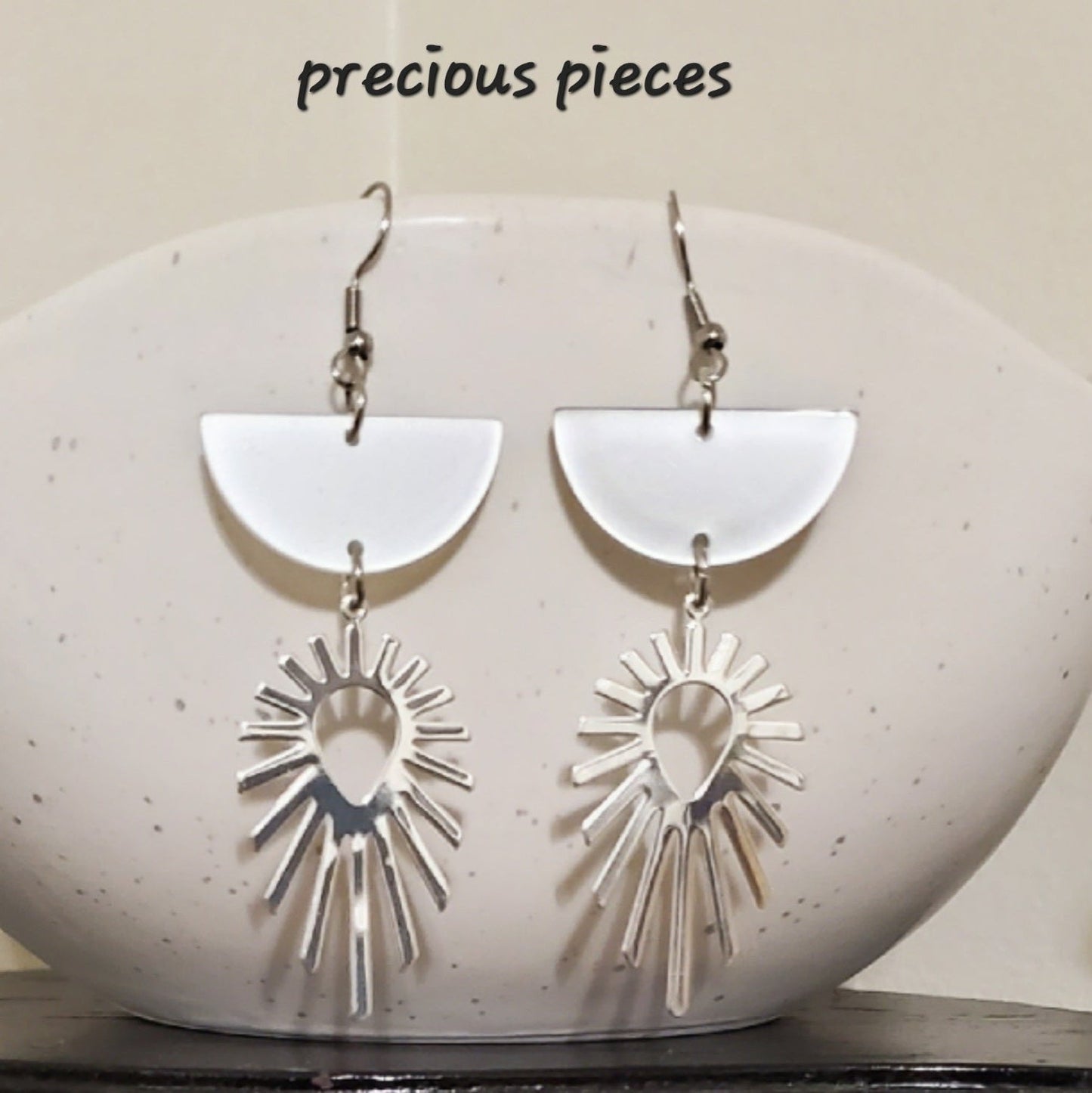 Pearly White Acrylic and Silver Earrings