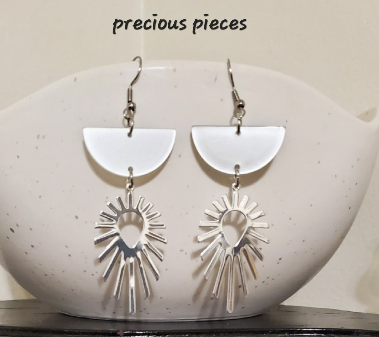 Pearly White Acrylic and Silver Earrings