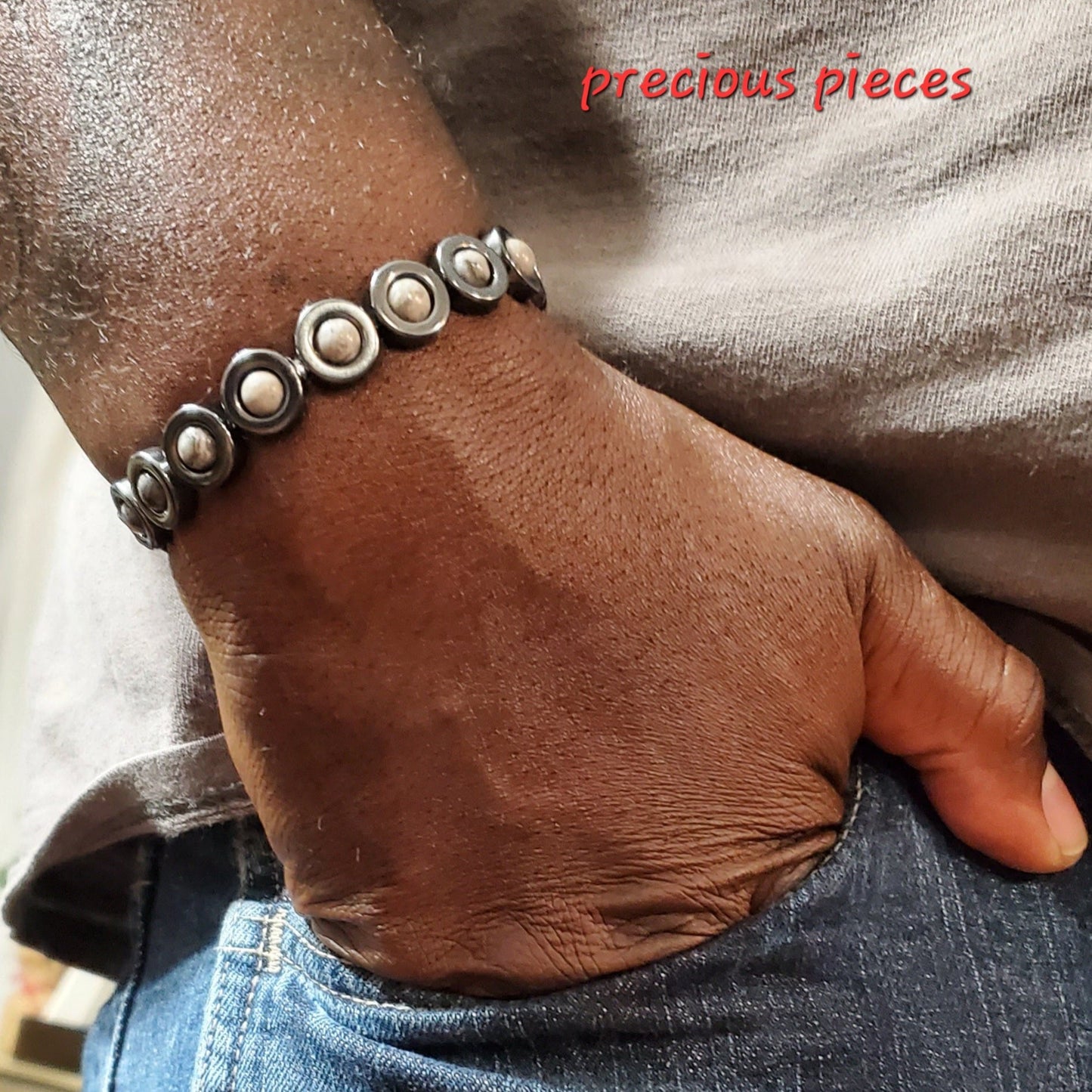 Men's Jasper and Hematite Beaded Bracelet