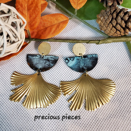 Brass Ginkgo Earrings with Patina Accents