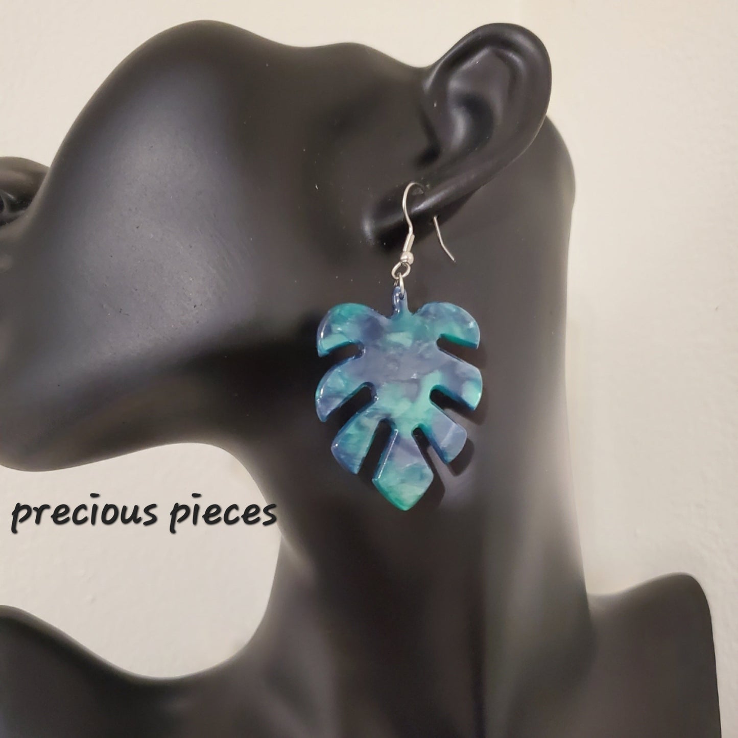 Green Monstera Leaf Earrings