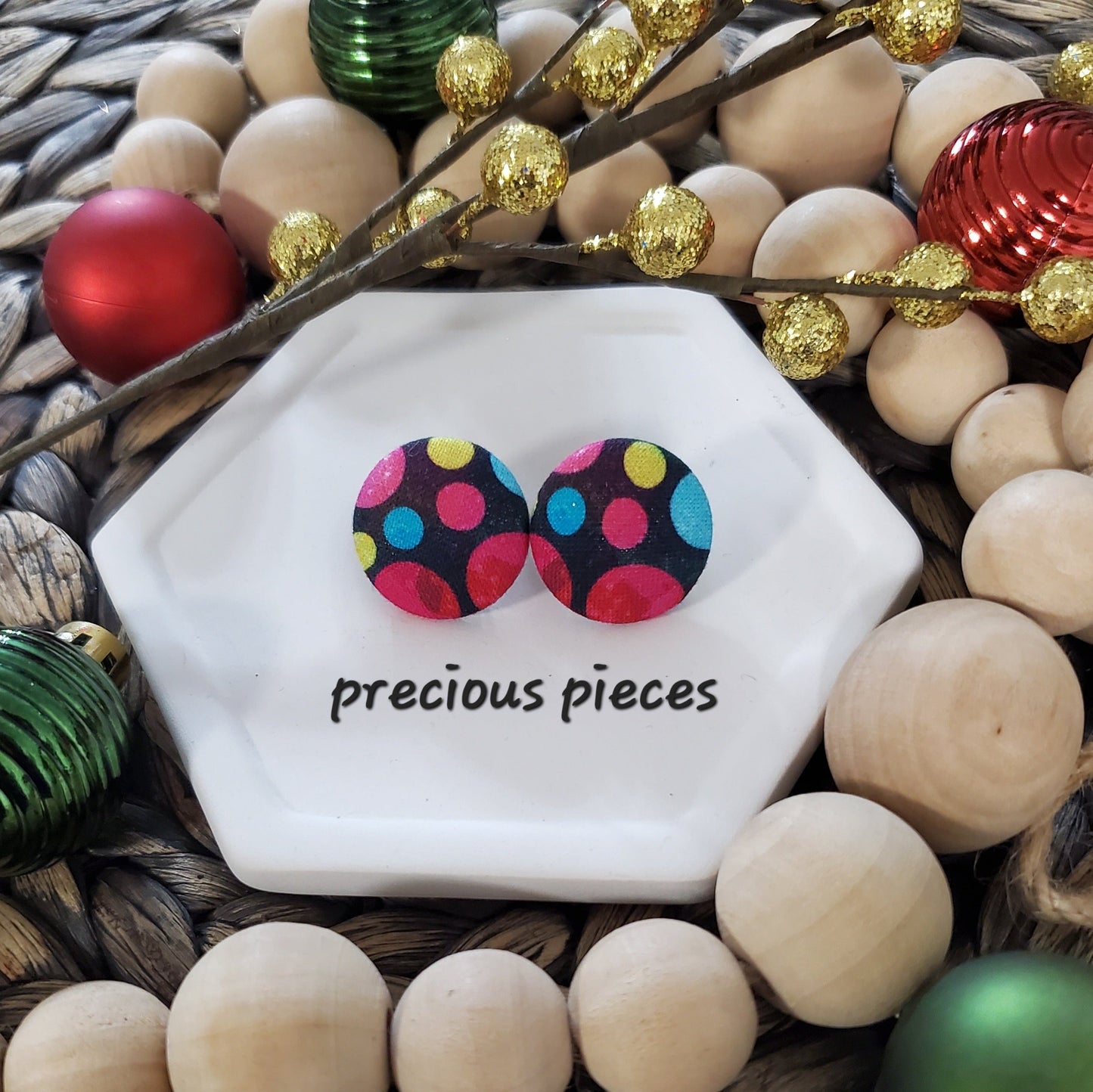 Colorful Polka-dot Fabric Earrings (click for more options)