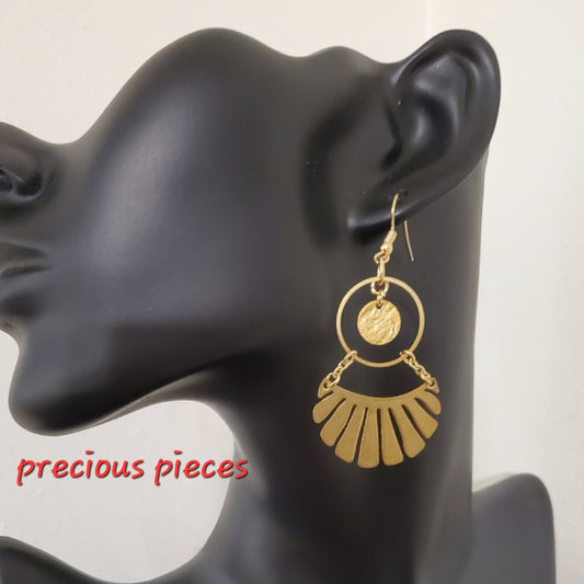 Brass Circle and Fan Shaped Earrings