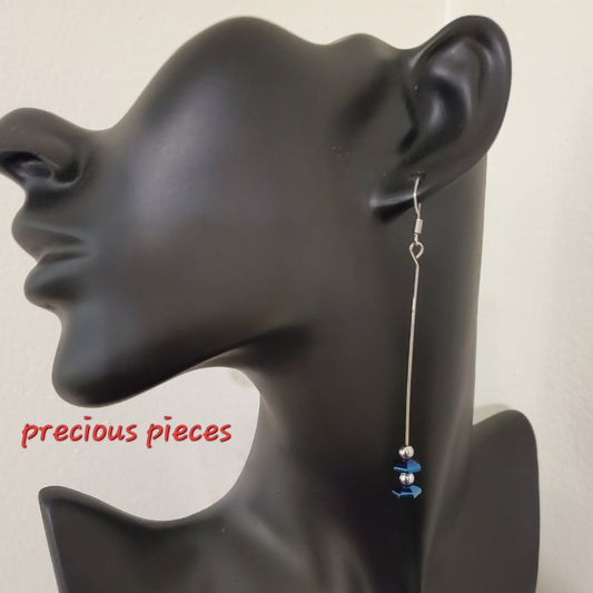 Blue and Silver Hematite Dangle Earrings