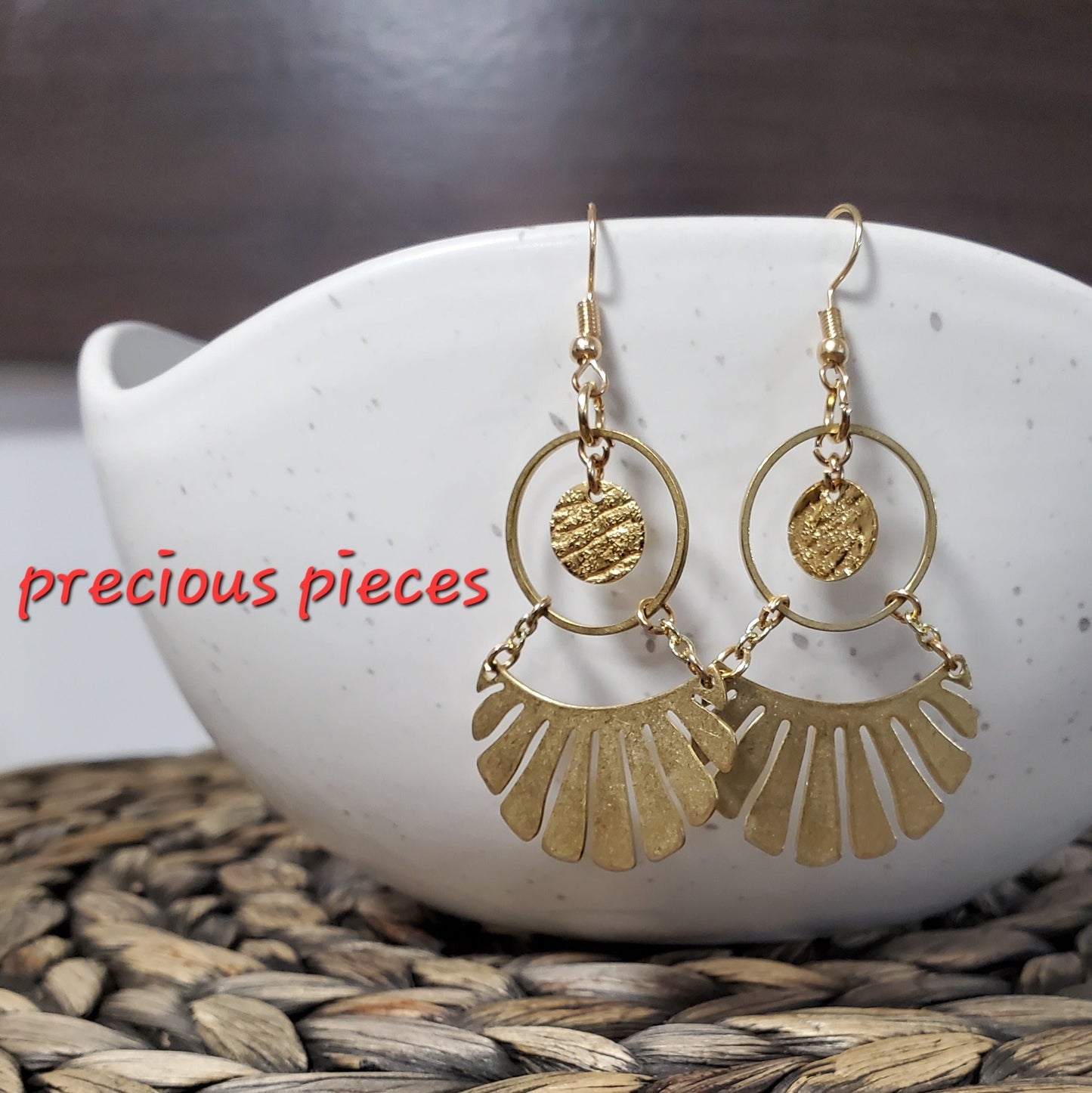 Brass Circle and Fan Shaped Earrings