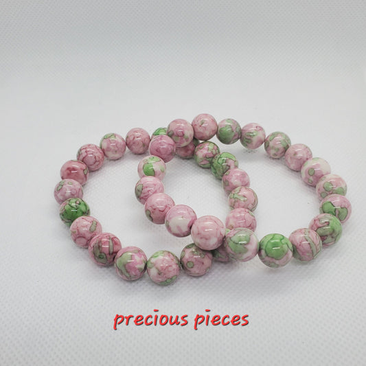 Pink and Green Jade Beaded Bracelet