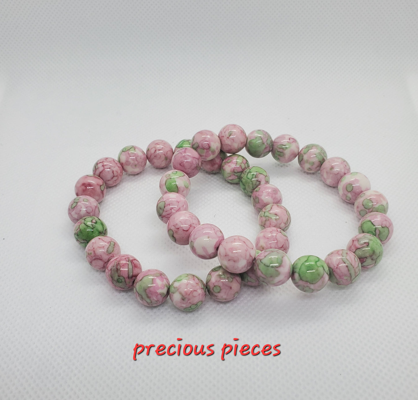 Pink and Green Jade Beaded Bracelet