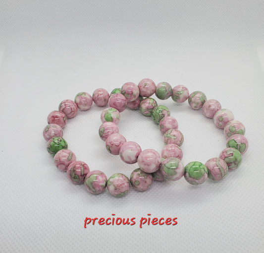 Pink and Green Jade Beaded Bracelet