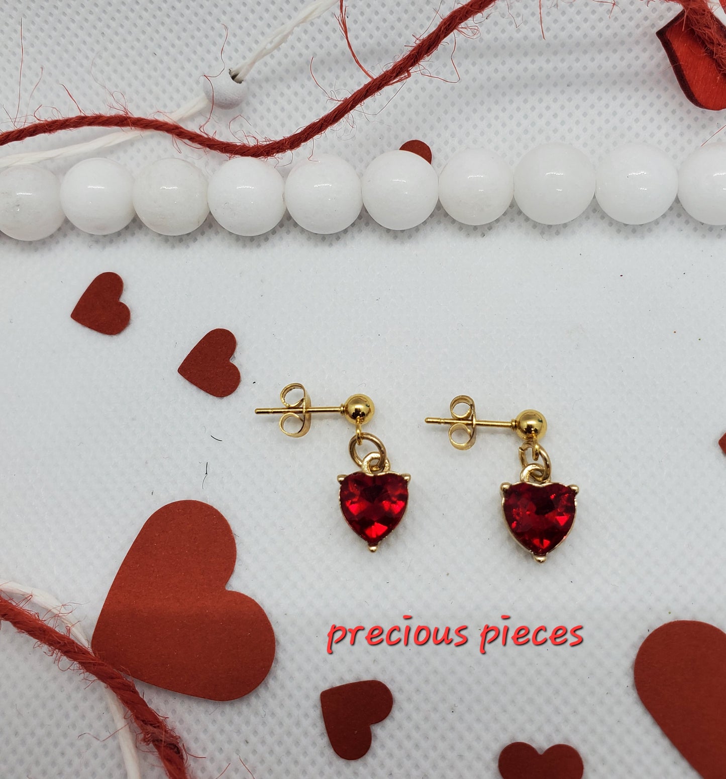 Red Rhinestone Heart Earrings