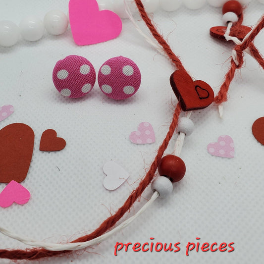 Mini Pink Polka-dot Valentines Fabric Earrings