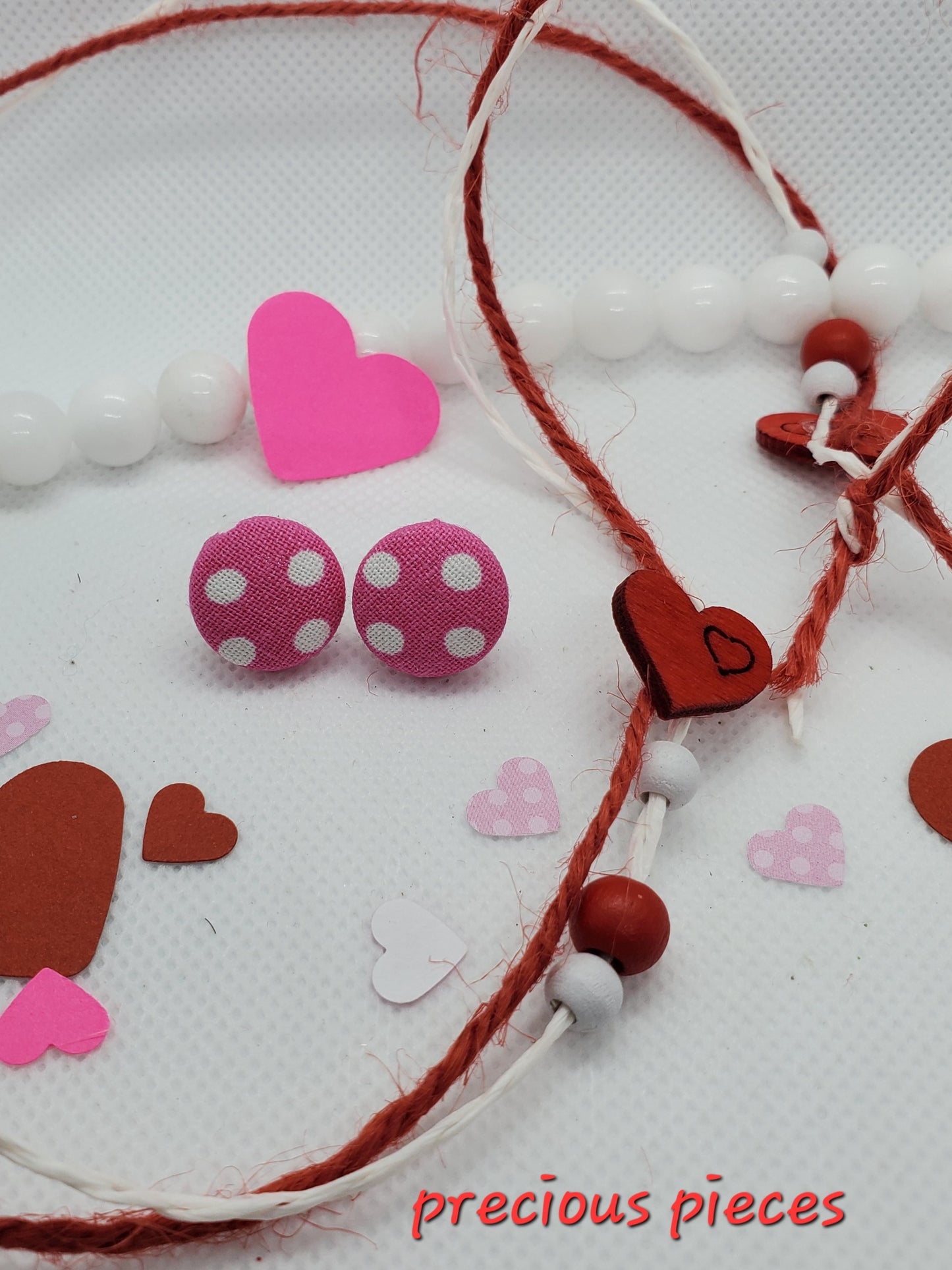 Mini Pink Polka-dot Valentines Fabric Earrings