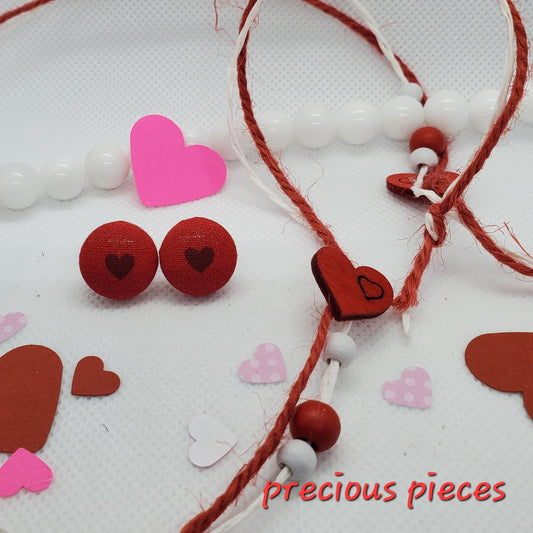 Mini Red Heart Fabric Earrings