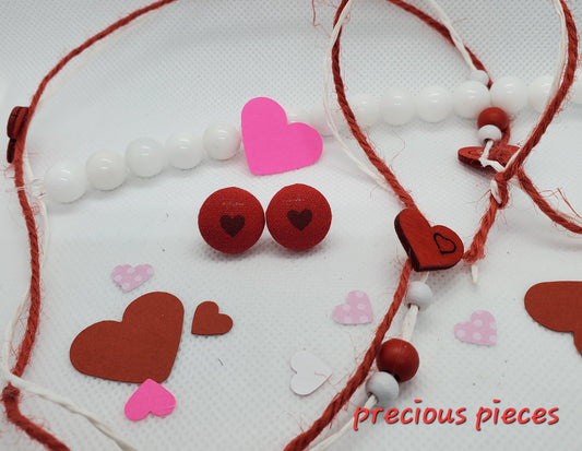 Mini Red Heart Fabric Earrings