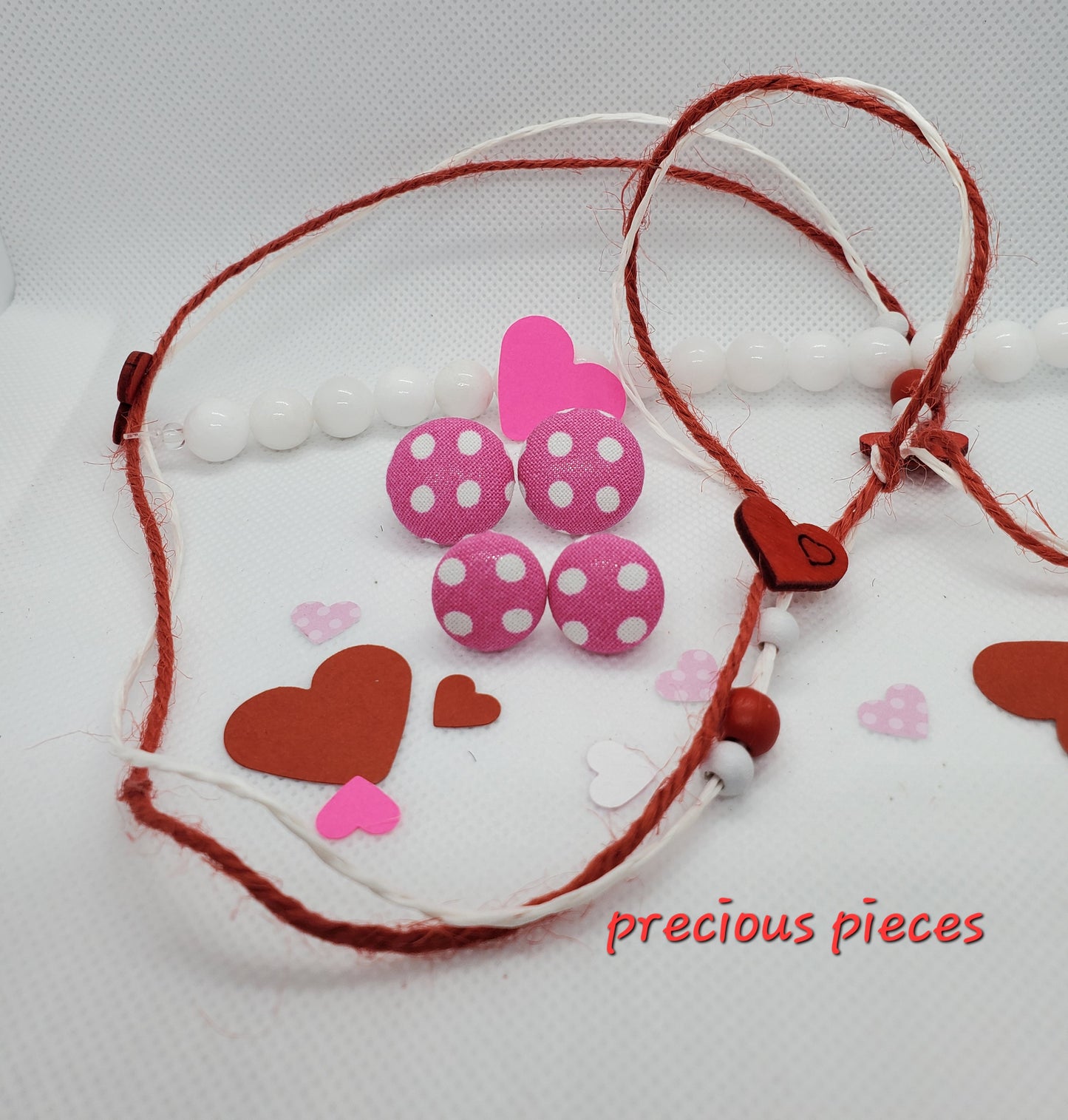 Mini Pink Polka-dot Valentines Fabric Earrings