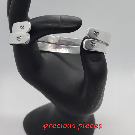 Small Silver Heart Stamped Bangles