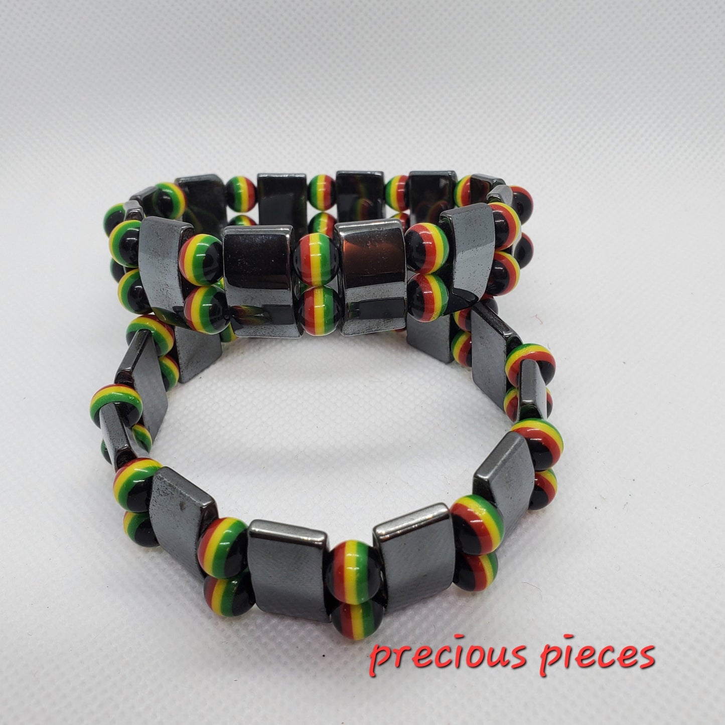 Men's Hematite and Rasta Beaded Bracelet