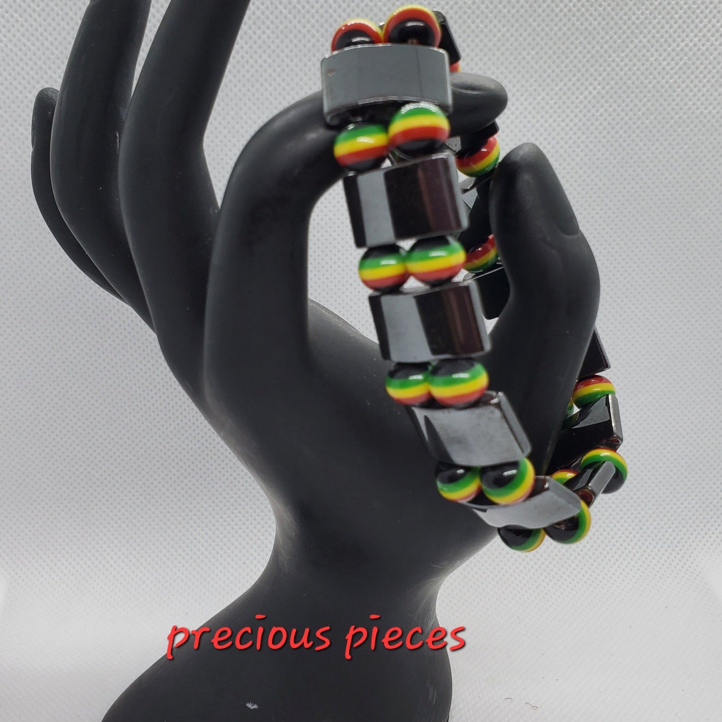 Men's Hematite and Rasta Beaded Bracelet