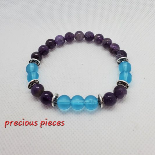 Glass Turquoise and Amethyst Beaded Bracelet