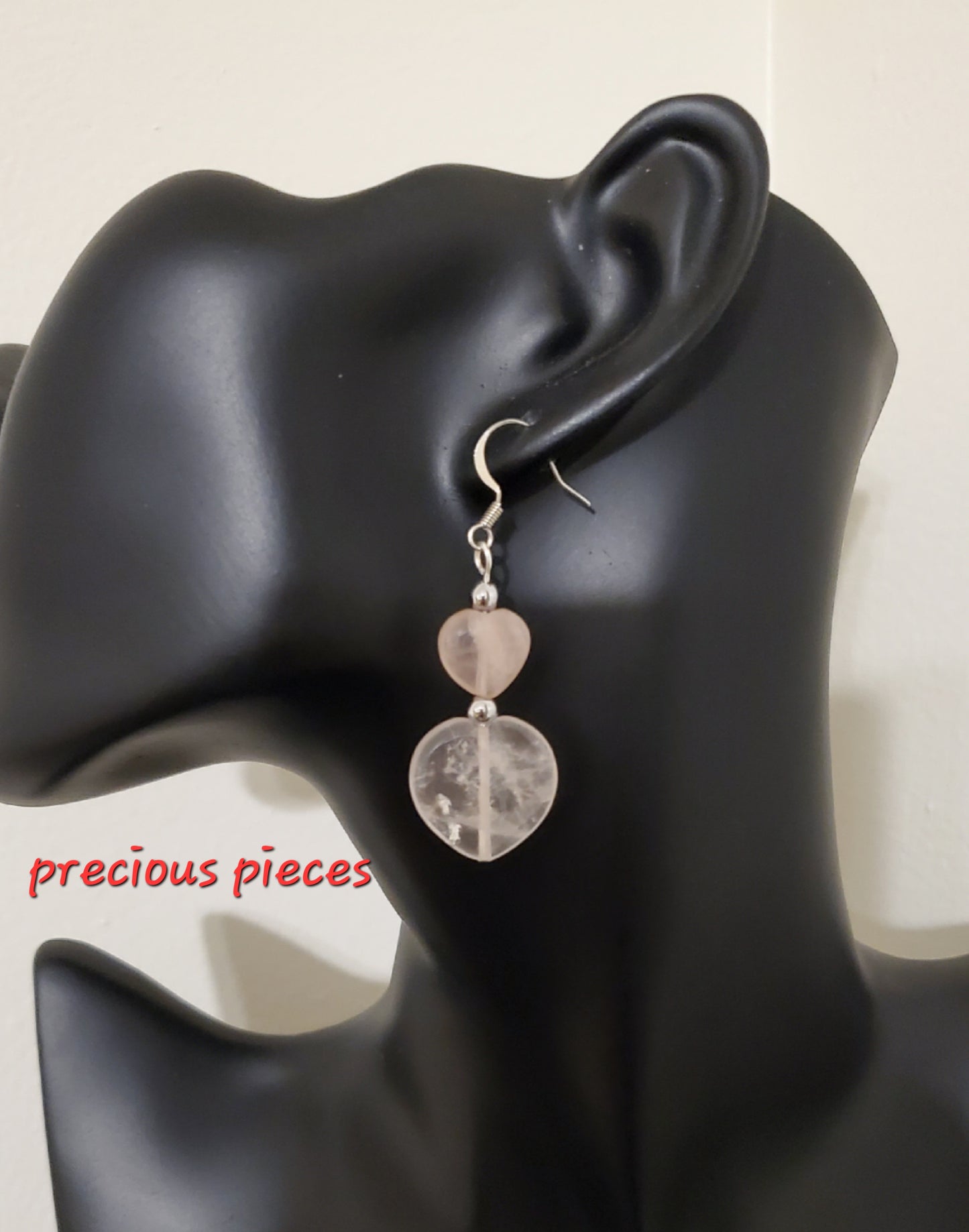 Pink Heart Rose Quartz Earrings