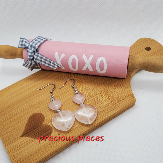 Pink Heart Rose Quartz Earrings