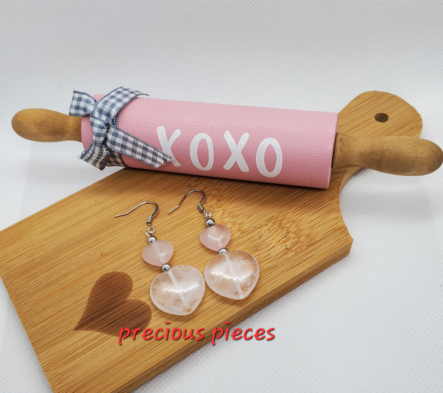 Pink Heart Rose Quartz Earrings