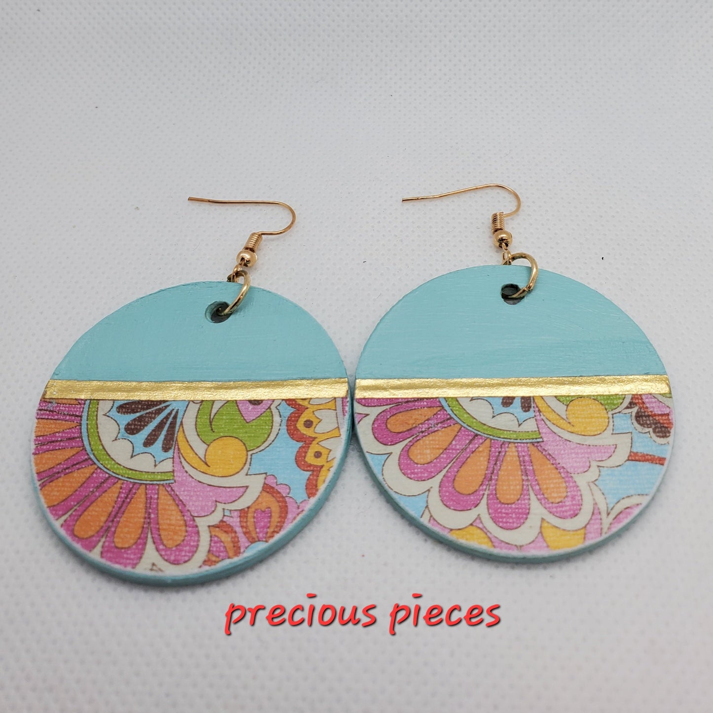 Multicolored Floral Wood Earrings