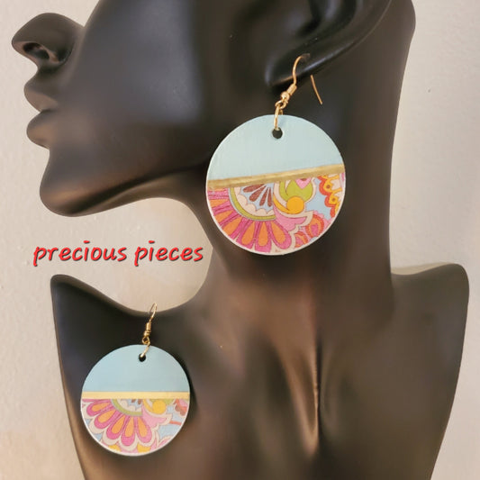 Multicolored Floral Wood Earrings