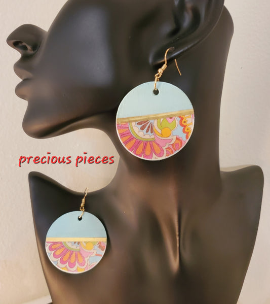 Multicolored Floral Wood Earrings