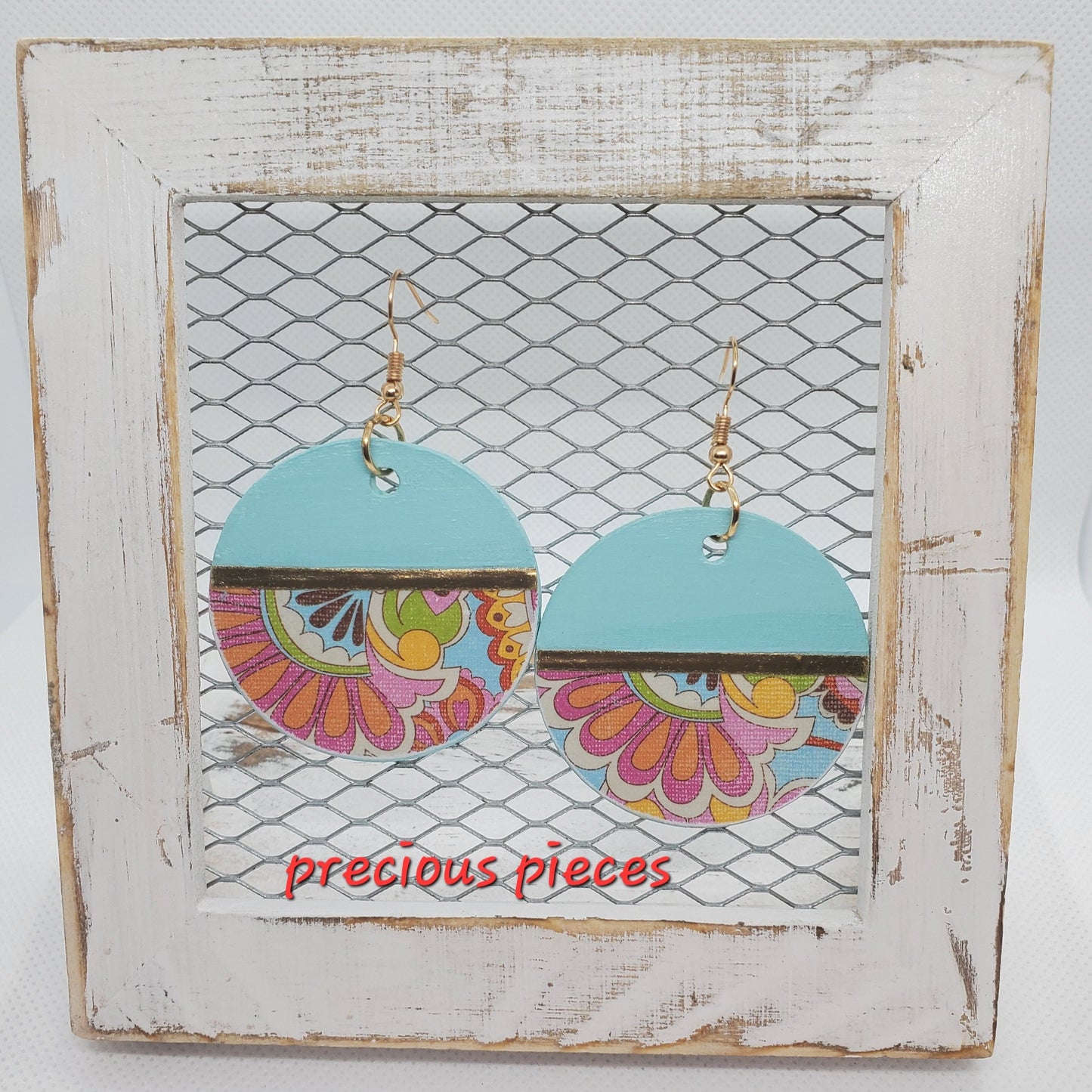 Multicolored Floral Wood Earrings