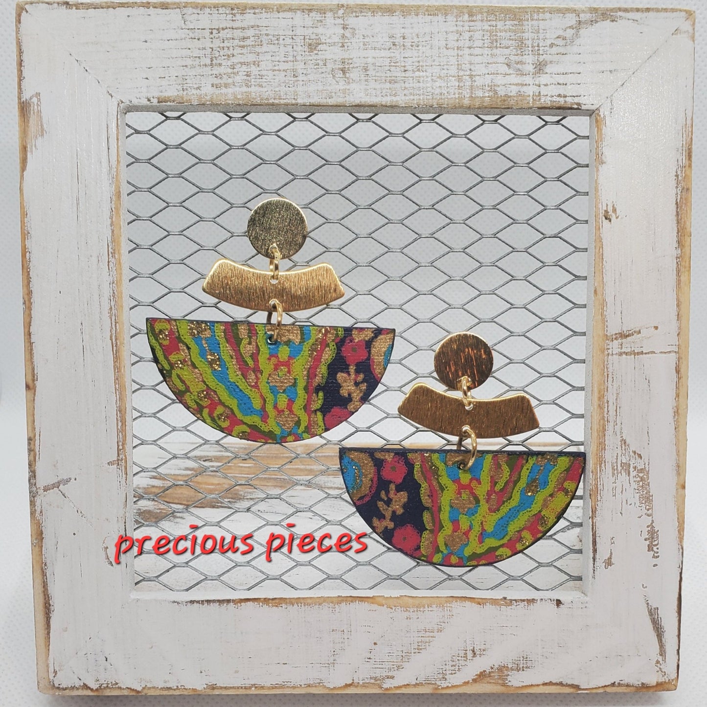 Multicolored and Brass Half Circle Earrings
