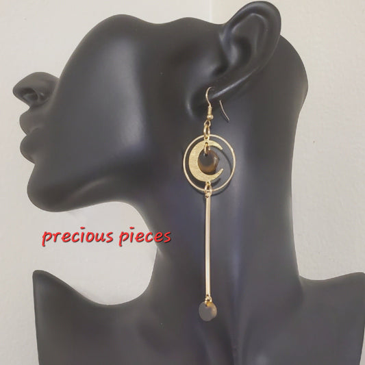 Brass Hoop and Moon Earrings