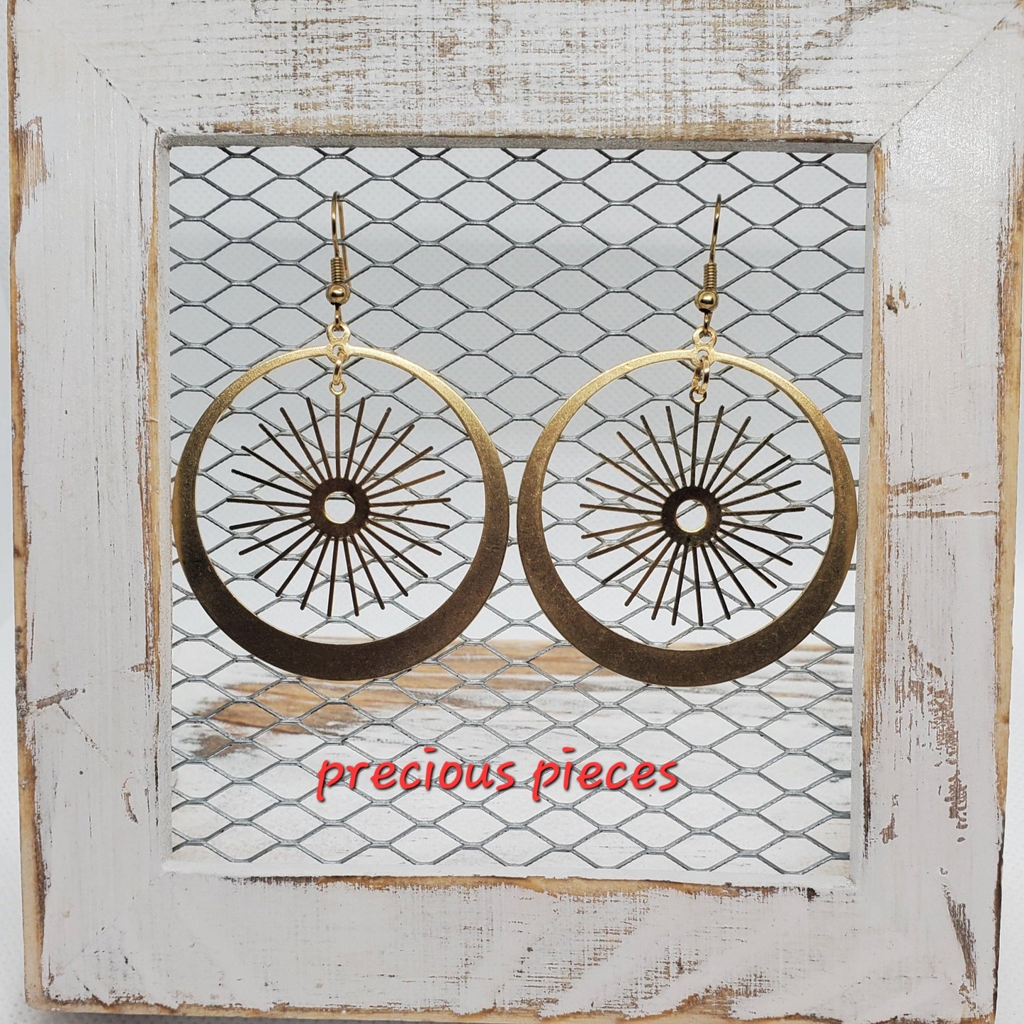 Brass Hoop and Sun Shaped Earrings