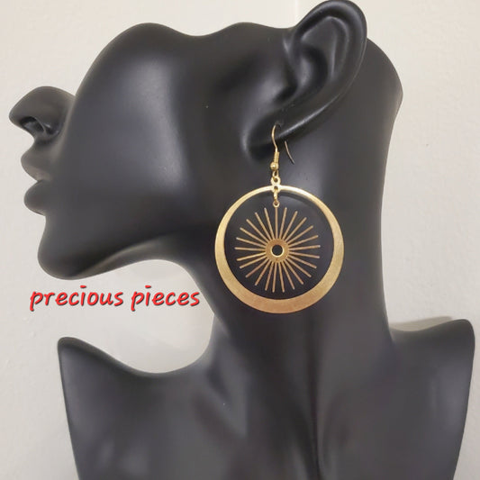 Brass Hoop and Sun Shaped Earrings