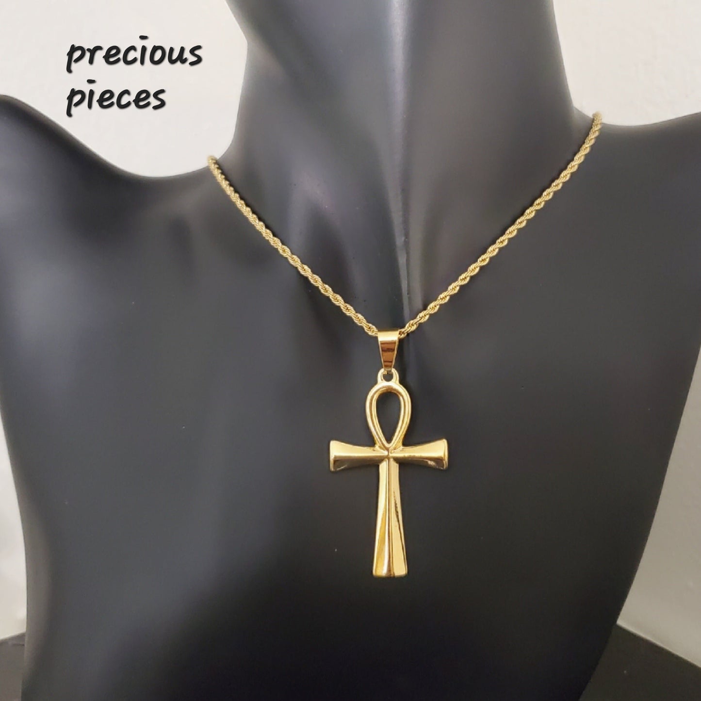 Men's and Women's Large Gold Ankh Cross Necklace