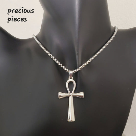 Men's and Women's Large Stainless Steel Ankh Cross Necklace