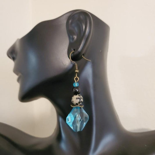 Turquoise and Dalmatian Bead Earrings